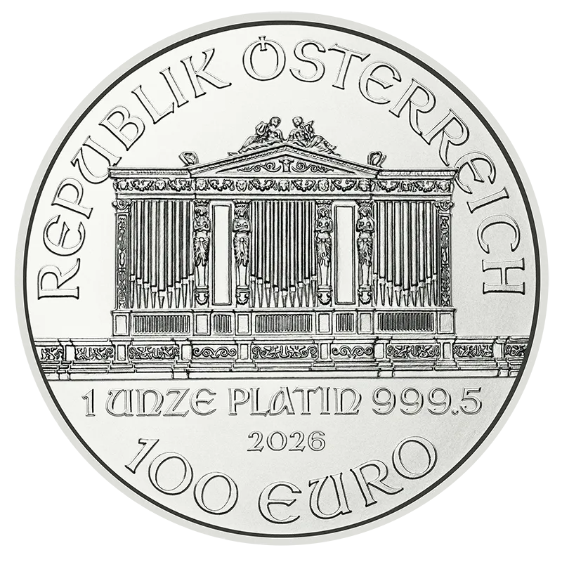 1 oz Platinum Austrian Philharmonic — pictured 2026 BU obverse
