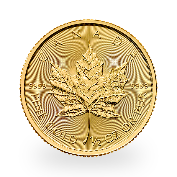 1/2 oz Gold Canadian Maple Leaf reverse with its 1/2 OZ weight inscription