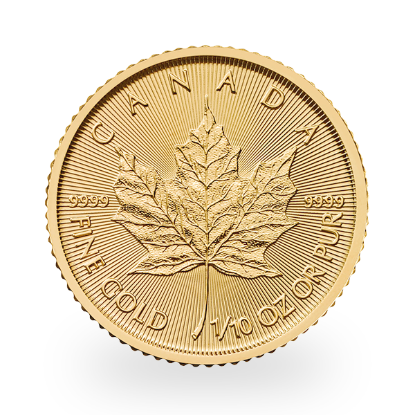 1/10 oz Gold Canadian Maple Leaf reverse with its 1/10 OZ weight inscription