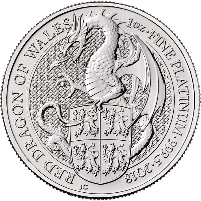 2018 1 oz Platinum Queen’s Beasts Red Dragon — real coin image