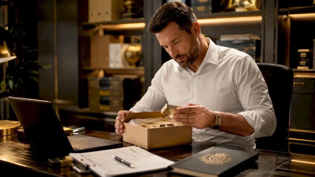 Man handling secure precious metals shipment package