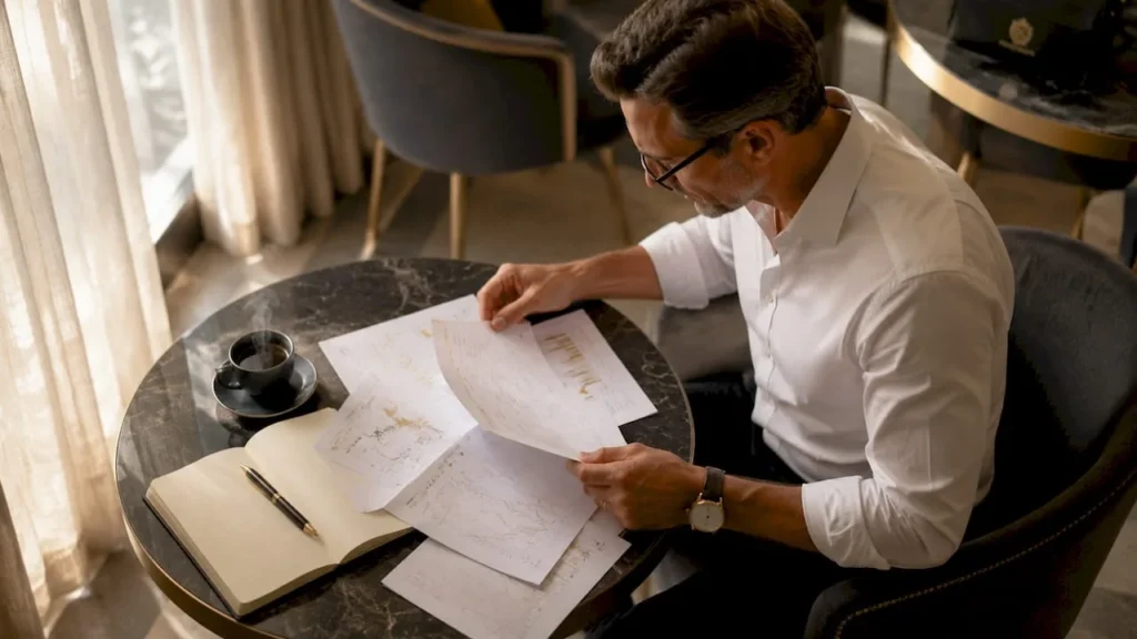 Financial analyst at desk reviewing palladium market data