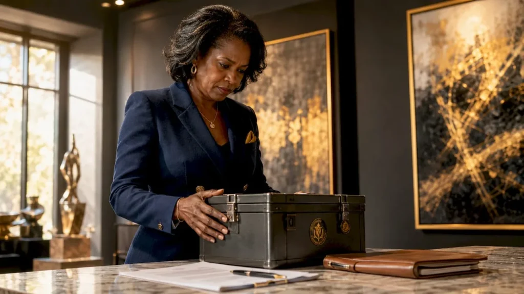 Woman inspecting insured precious metals shipment box