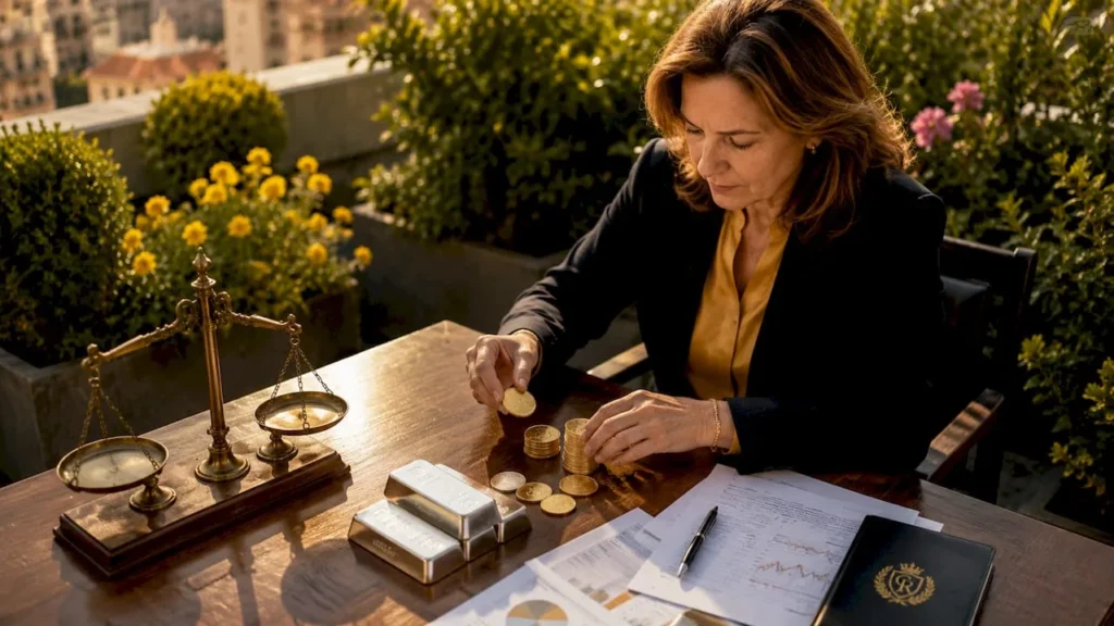 Investor examining gold and silver assets