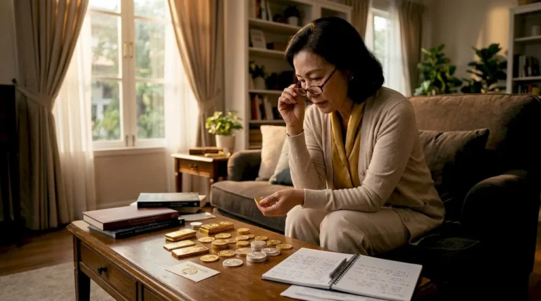 Investor reviewing precious metals in home study