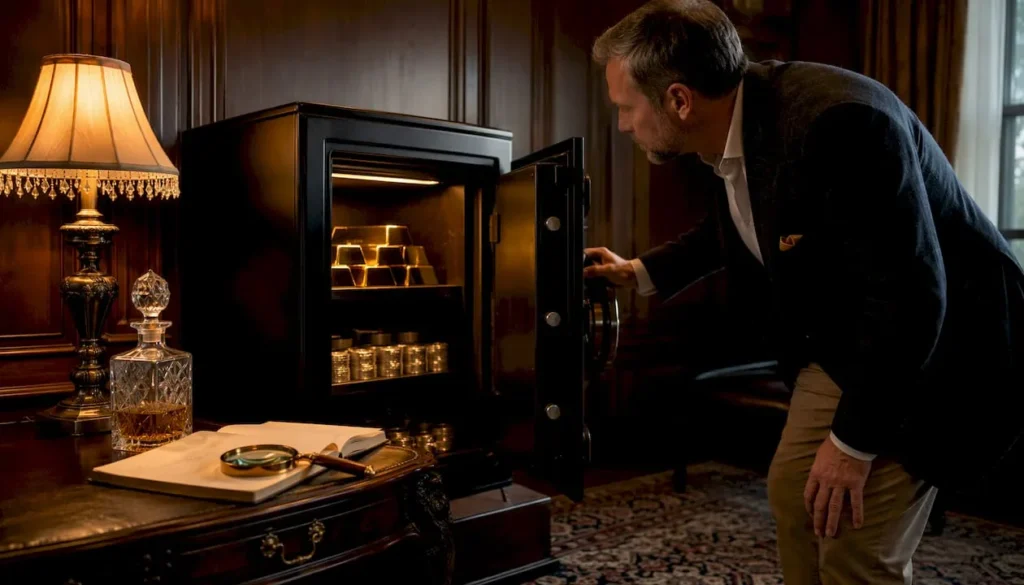 Man opening home safe with precious metals