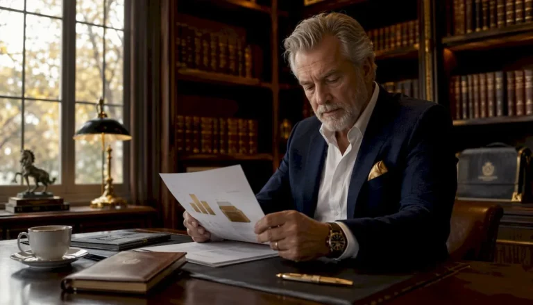 Senior man reviewing gold investment papers