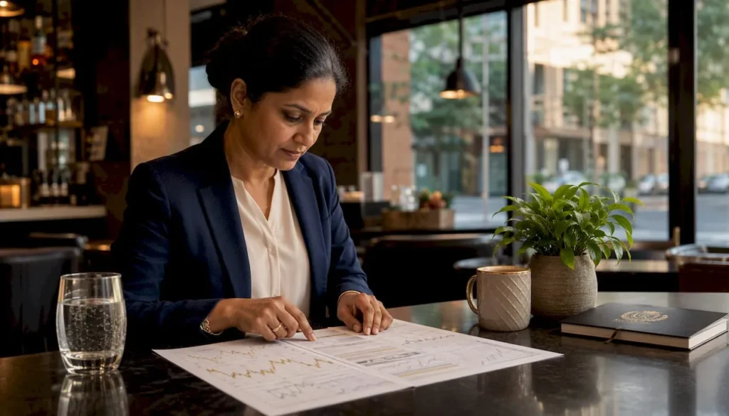 Investor analyzing silver market charts at office desk