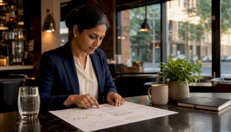 Investor analyzing silver market charts at office desk