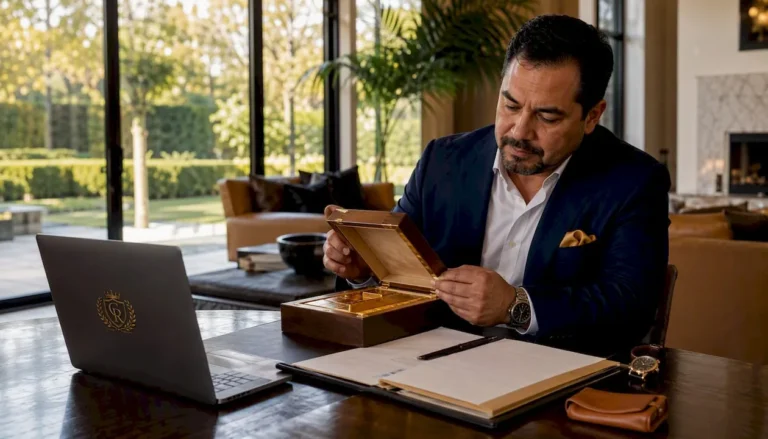 Investor inspecting private metals shipment at home desk