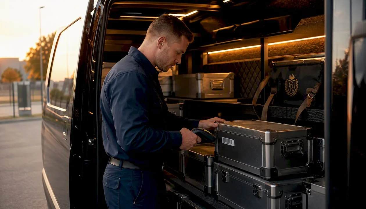 Courier scanning insured metals delivery package