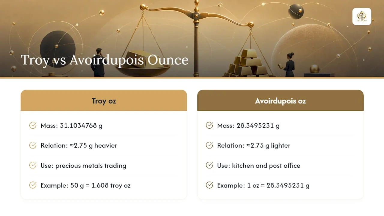 Diagram comparing troy and regular ounces
