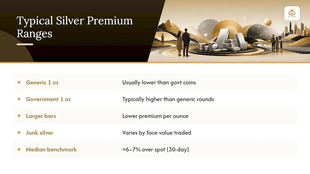 Typical silver premium ranges by product type