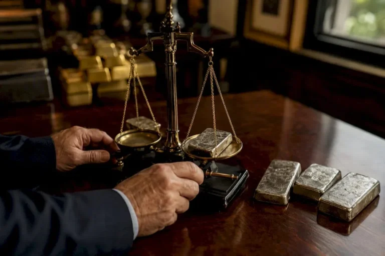 Hands weighing silver bars on precision scale