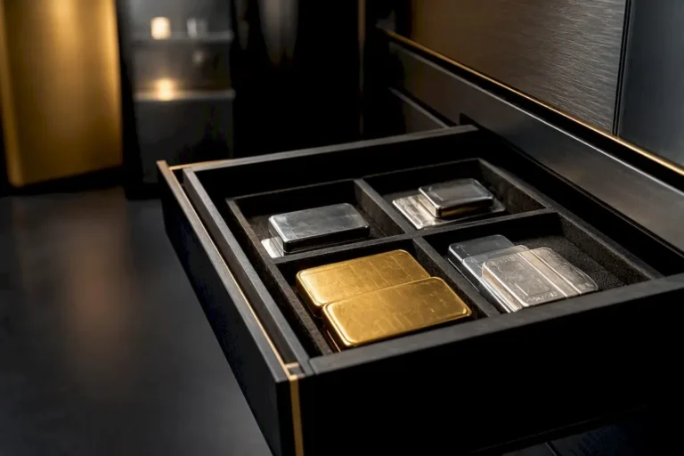 Precious metals arranged in secure custody compartments