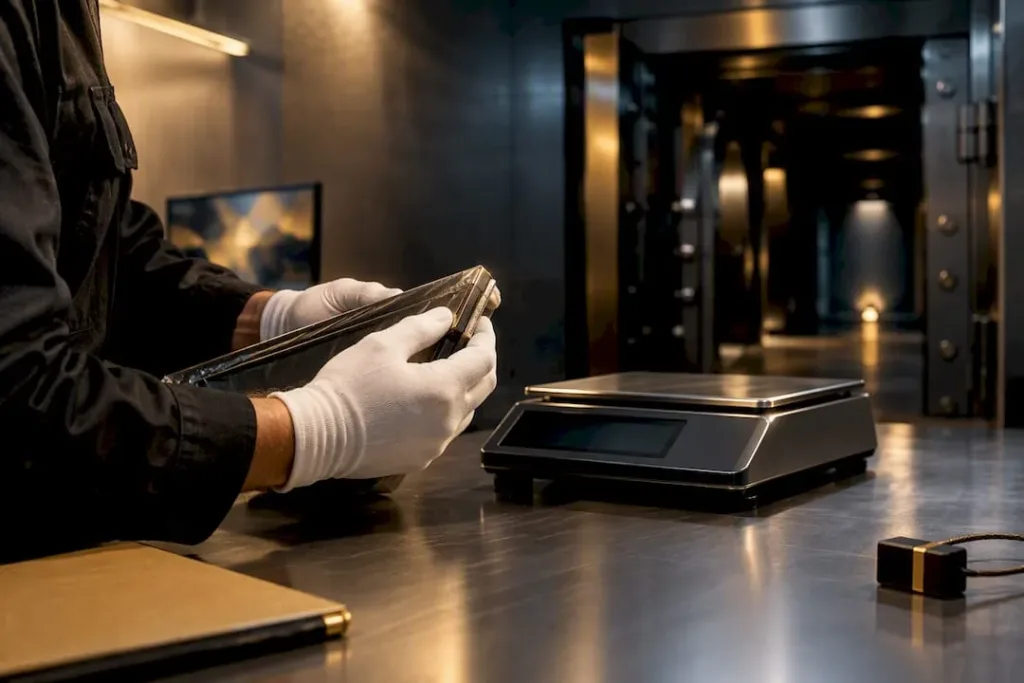 Secure depository receiving sealed metal shipment