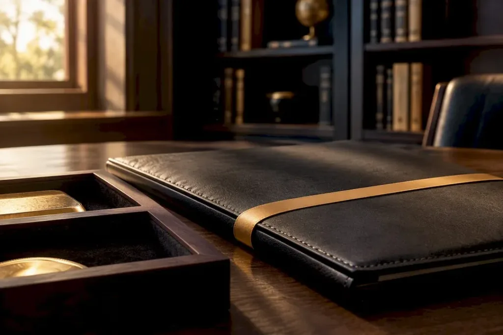Precious metals beside a retirement account folio