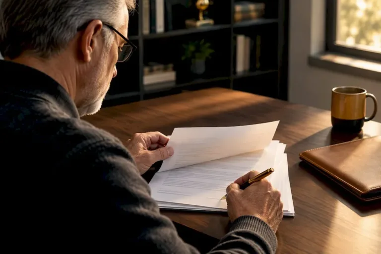 Retiree reviewing rollover deadline paperwork