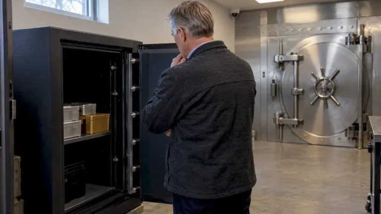 Investor comparing home safe and depository vault