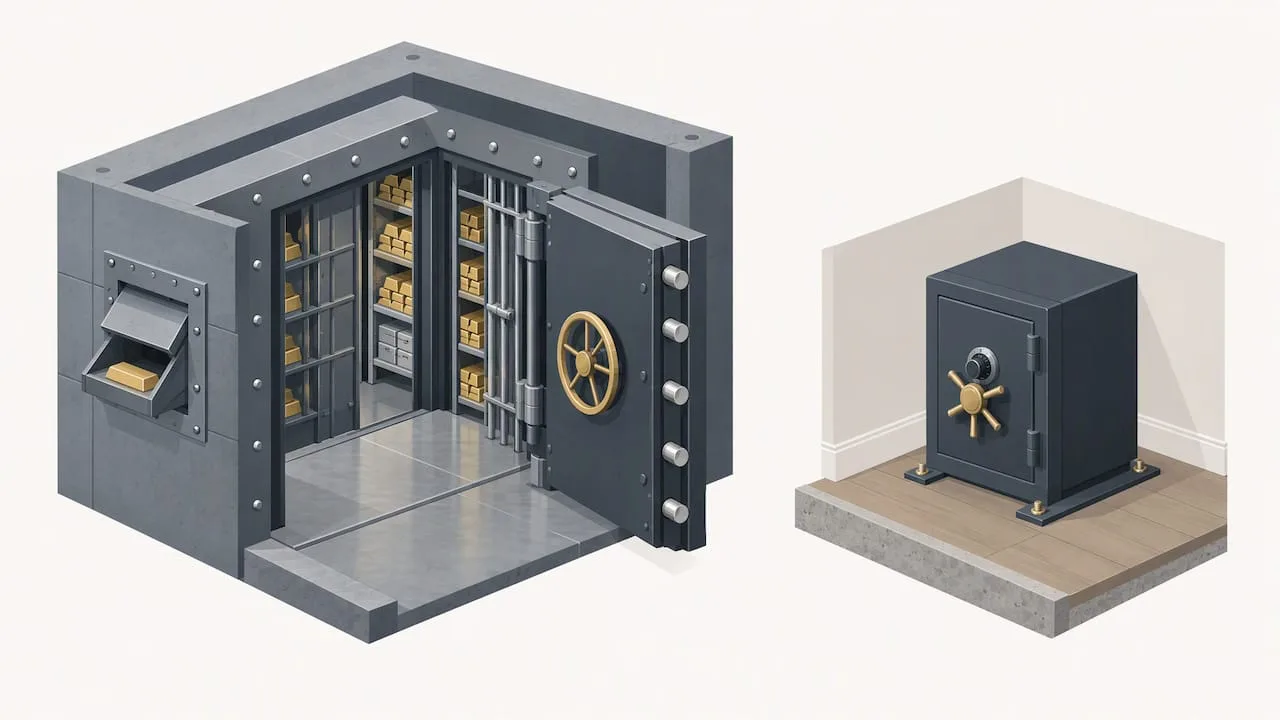 Illustration comparing depository and home safe construction