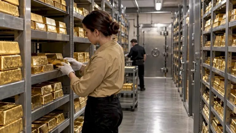 Gold bars stored inside a secure depository