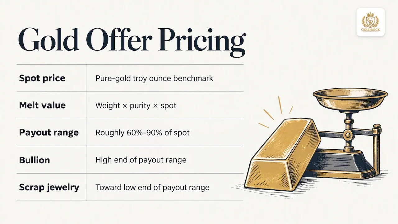 How buyers price gold offers: spot, purity, and spread — overview diagram