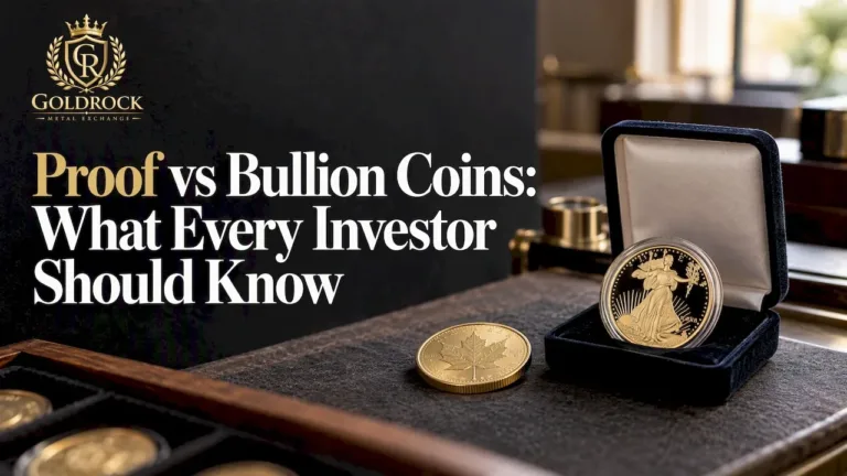 Proof and bullion coins on counter