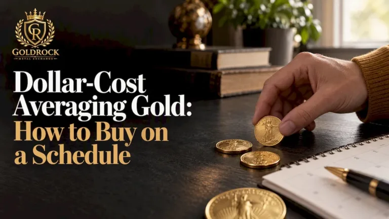 Investor placing a gold coin beside a calendar