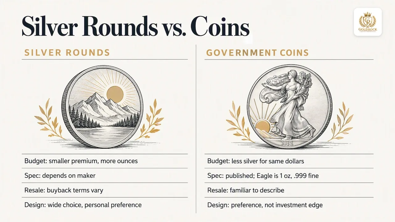 Silver round and coin comparison across four considerations