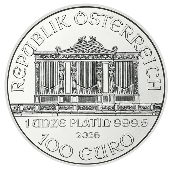1 oz Platinum Austrian Philharmonic — pictured 2026 BU obverse