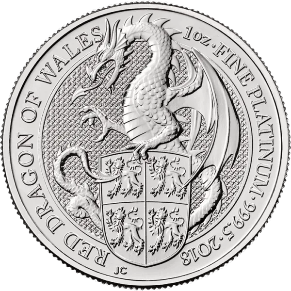 2018 1 oz Platinum Queen’s Beasts Red Dragon — real coin image